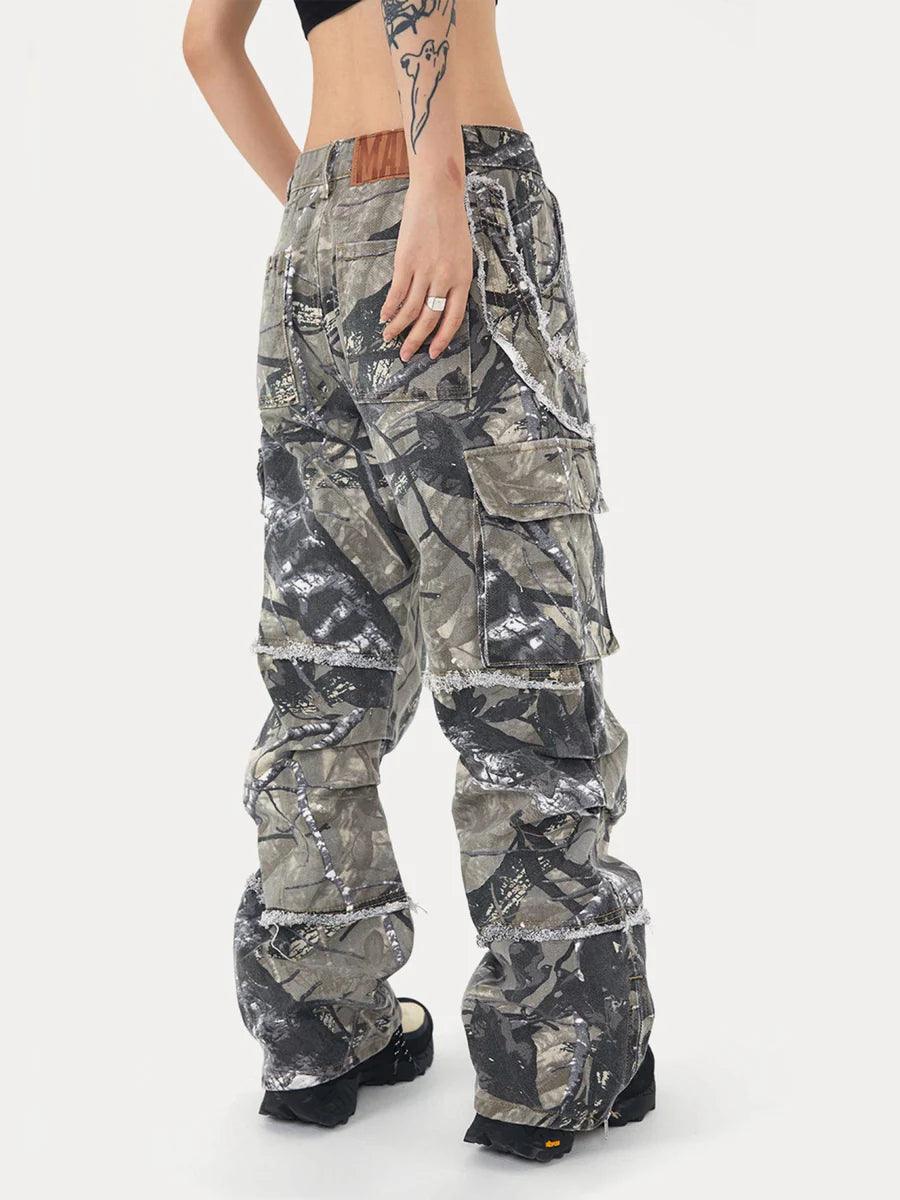 Jungle Camouflage Leaf Loose Fit Straight Leg Pants