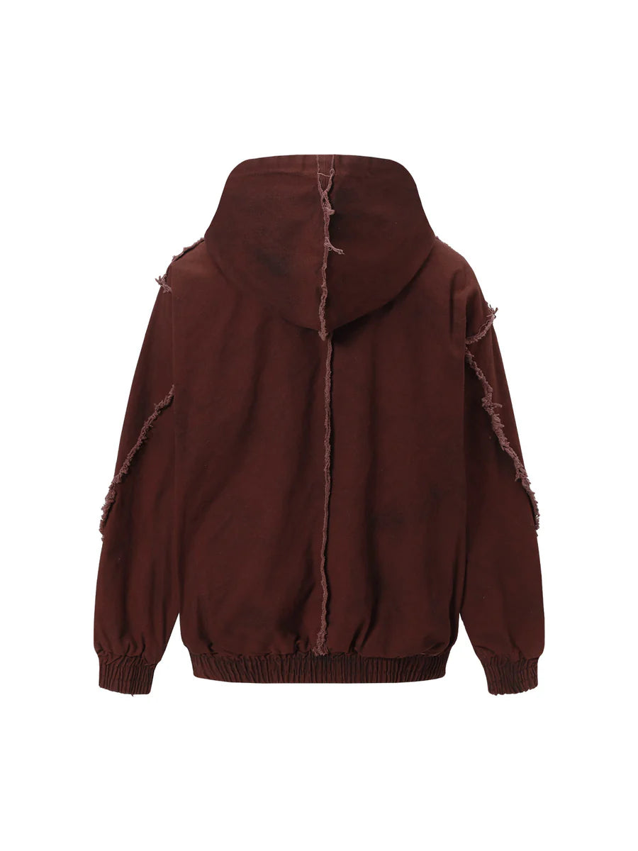 Zwoyren Washed Distressed Fur Hooded Jacket