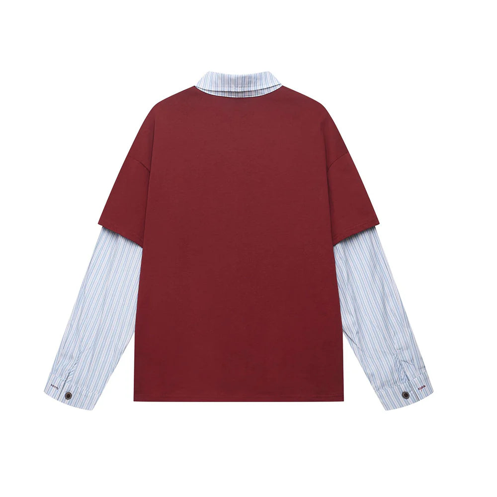 Zwoyren Pinstripe Faux-Layered Polo Long Sleeve Tee