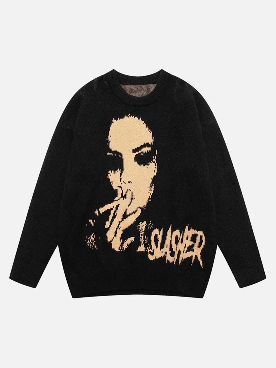 Street Vintage Character Knit Sweater 