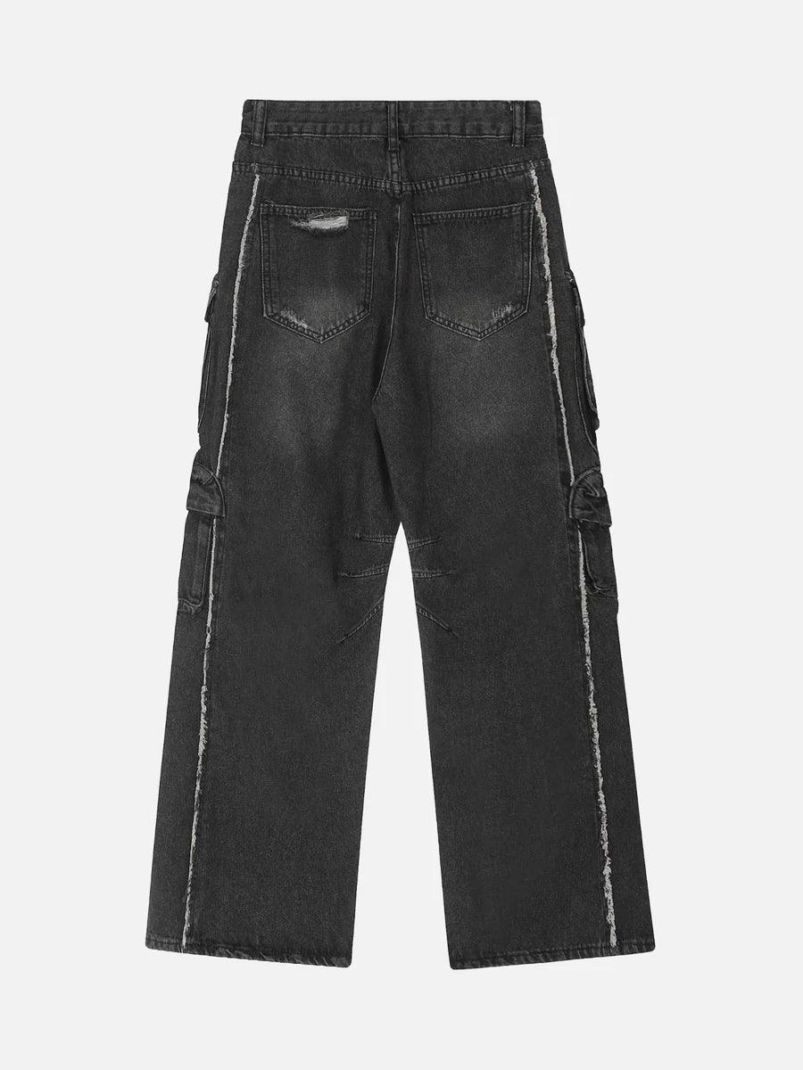 Washed Multi-Pocket Work Cargo Jeans