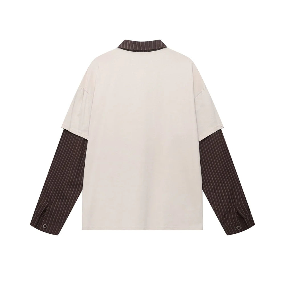 Zwoyren Pinstripe Faux-Layered Polo Long Sleeve Tee