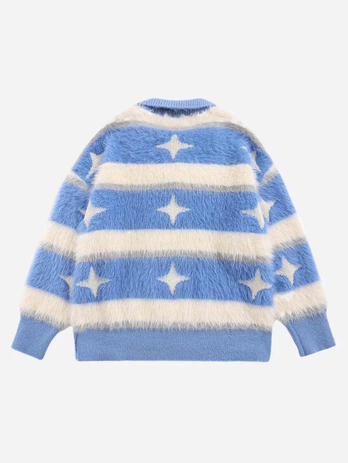 Padded Striped Star Lapel Sweater