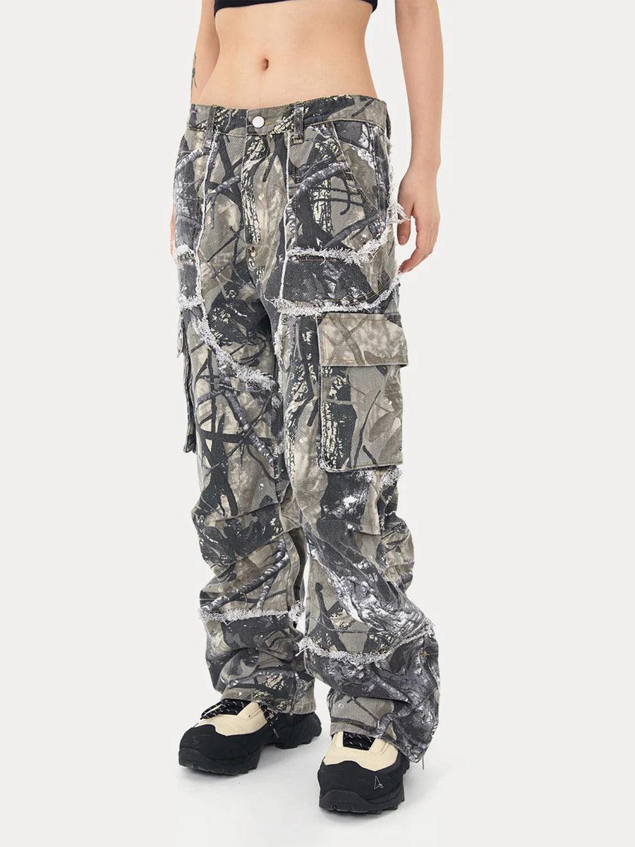 Jungle Camouflage Leaf Loose Fit Straight Leg Pants