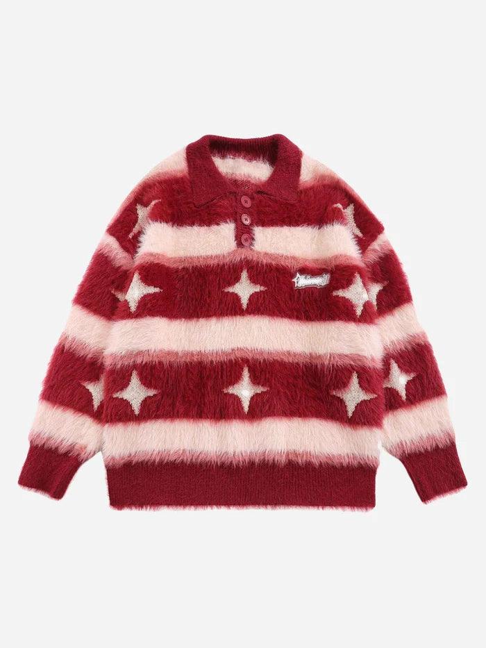 Padded Striped Star Lapel Sweater