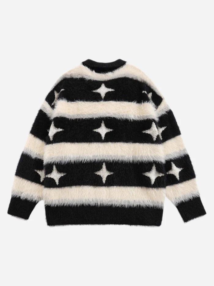 Padded Striped Star Lapel Sweater