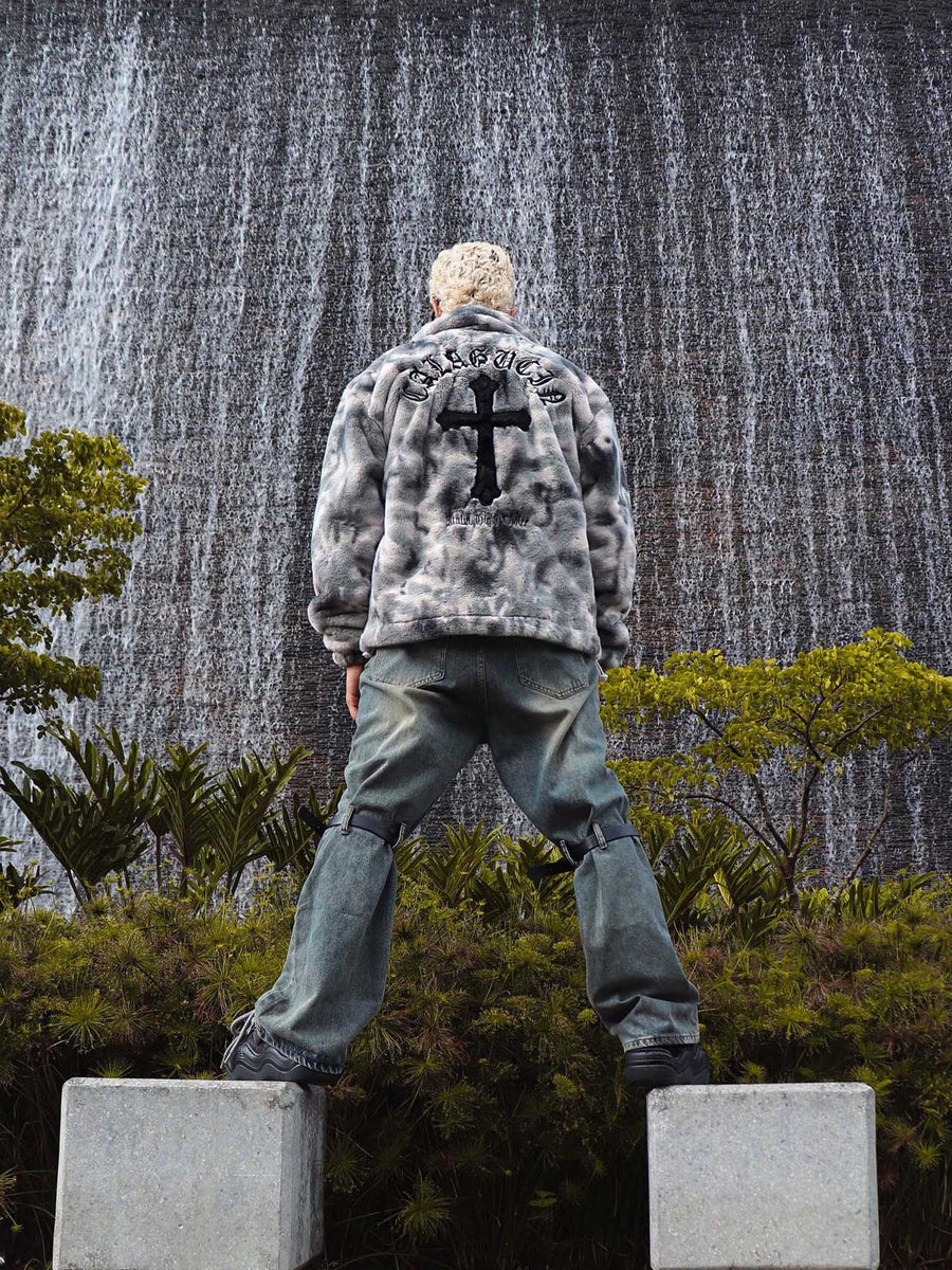 Heavy-Duty Faux Lambswool Tie-Dye Urban Jacket