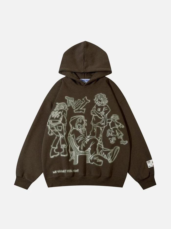 Cartoon Line Character Print Hoodie