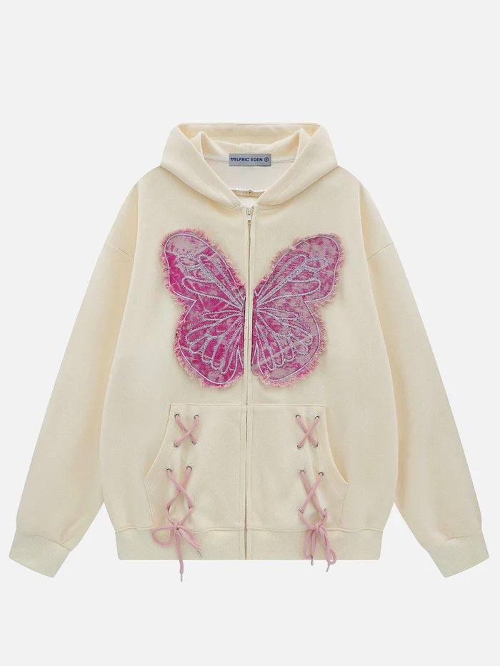 Fringe Washed Butterfly Hoodie