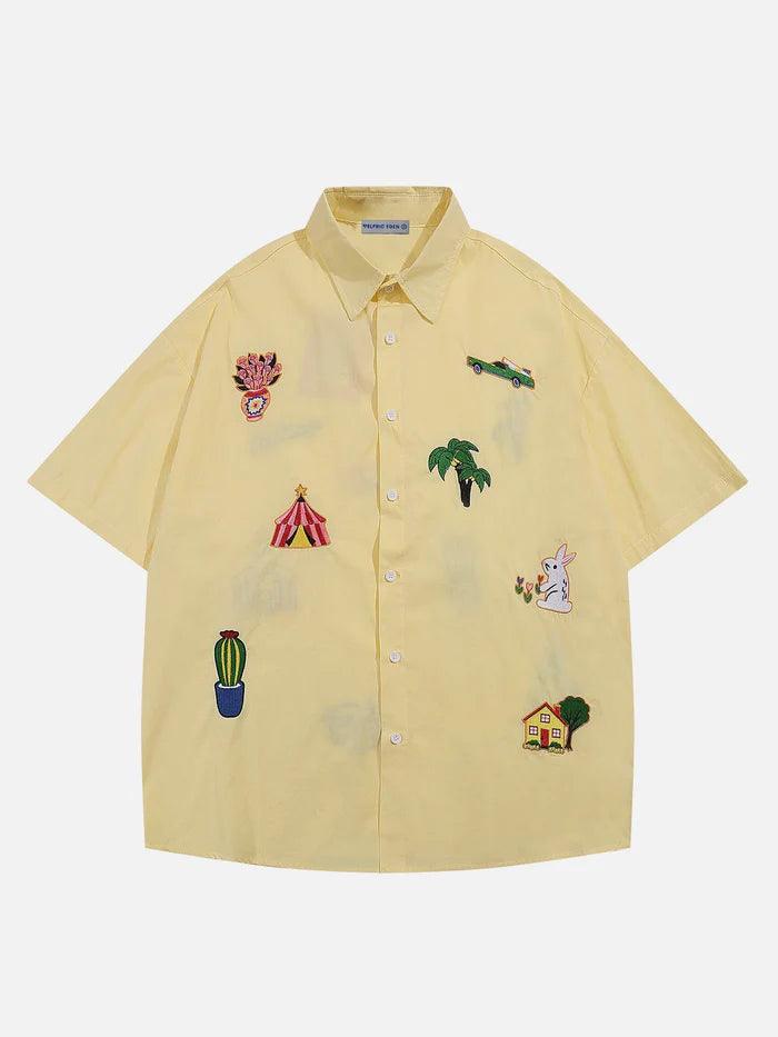 Zwoyren Cartoon Embroidery Short Sleeve Shirt