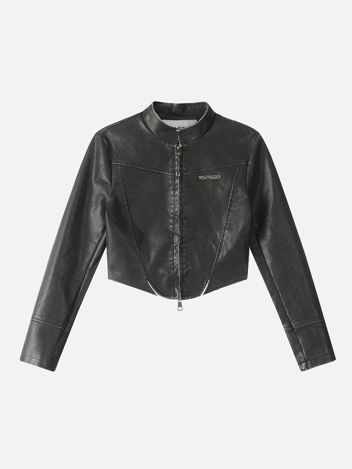 Zwoyren Washed Crop Faux Leather Jacket