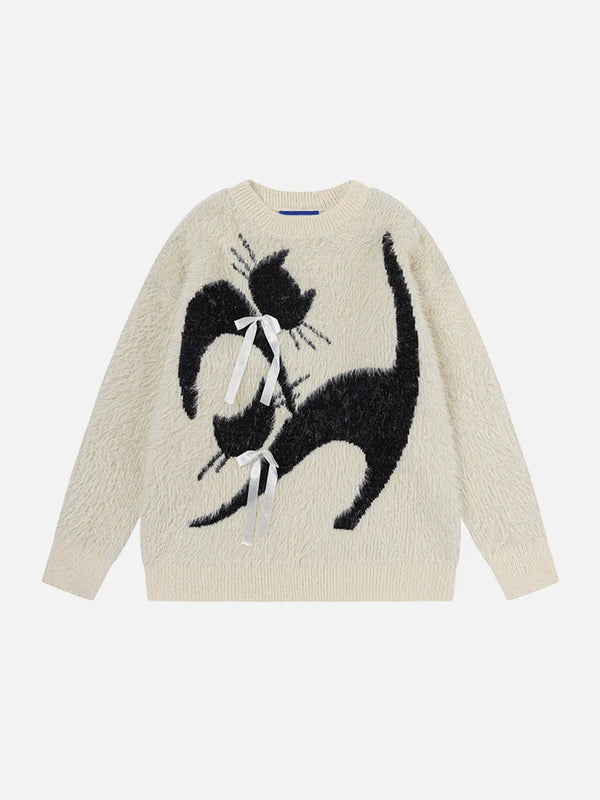 Zwoyren Bow Cat Graphic Sweater