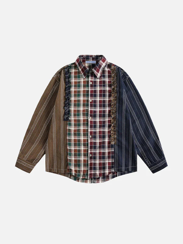 Zwoyren Multi Color Patchwork Long Sleeve Shirt