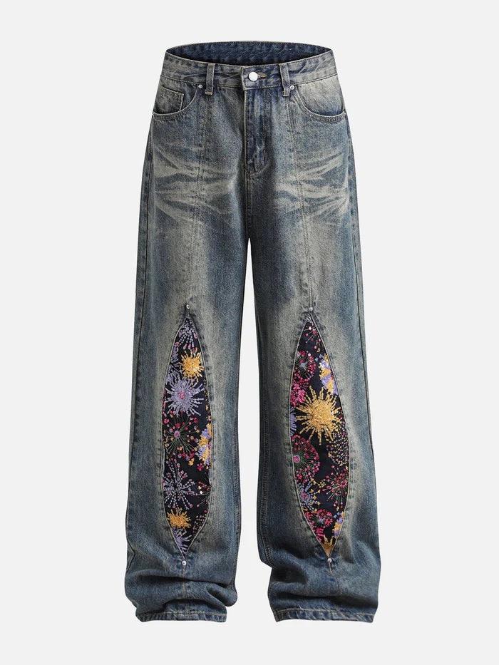 Zwoyren Flower Patchwork Loose Jeans