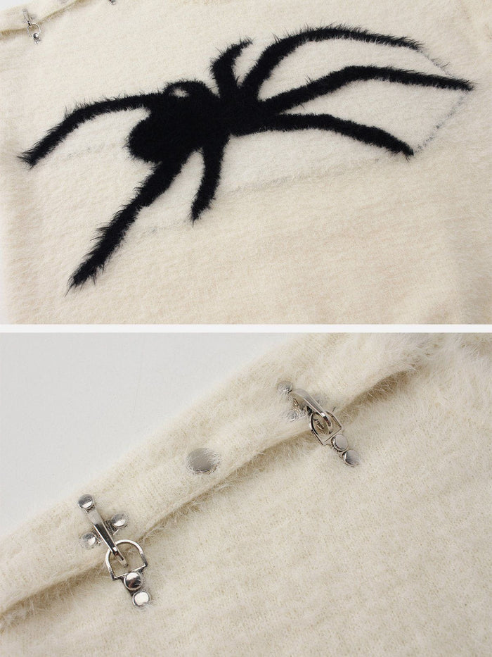 Zwoyren Metal Buckle Spider Graphic Sweater