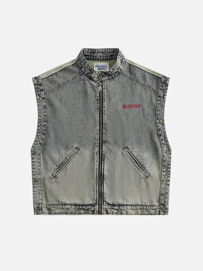 Detachable Sleeves Patchwork Denim Jacket