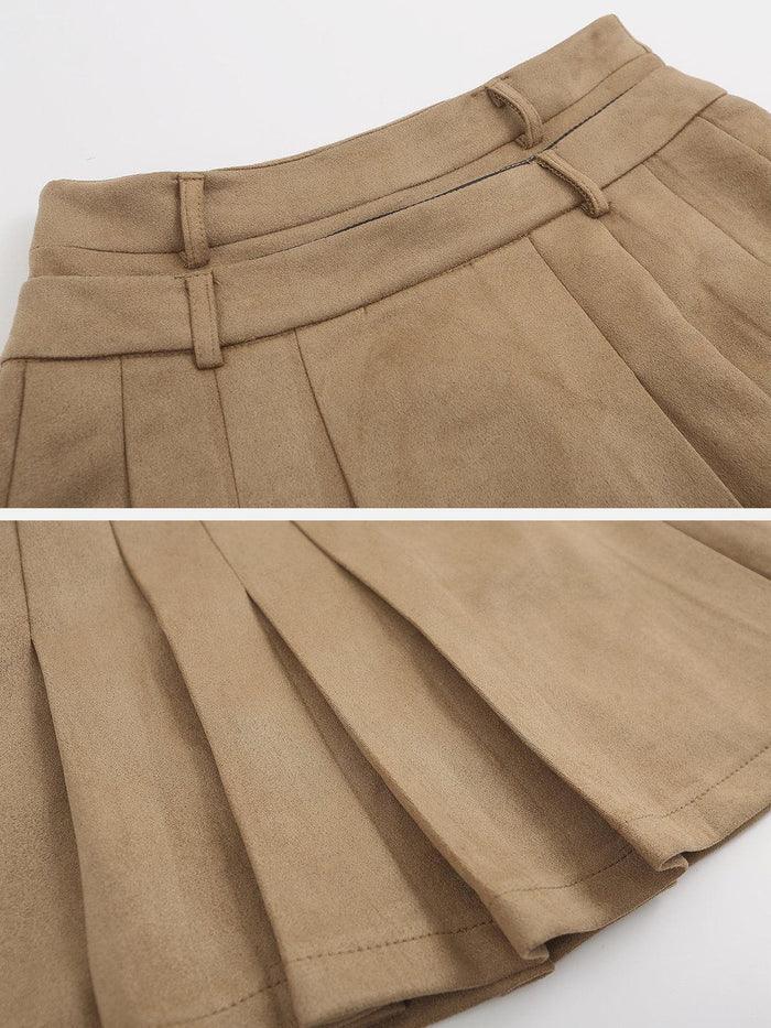 Vintage Double Belt Suede Skirt