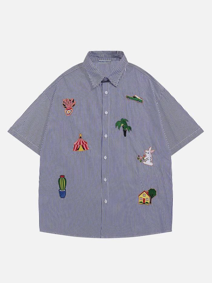 Zwoyren Cartoon Embroidery Short Sleeve Shirt