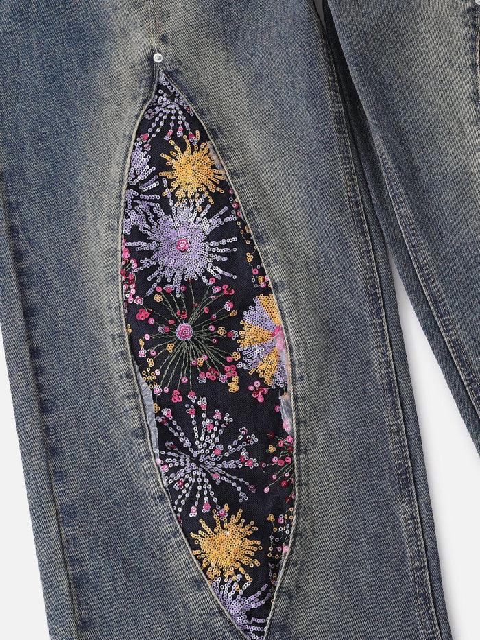 Zwoyren Flower Patchwork Loose Jeans