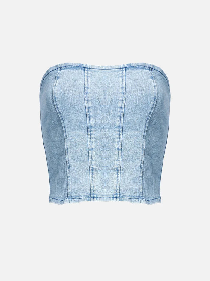Zwoyren Slit Wrinkle Denim Skirt Set