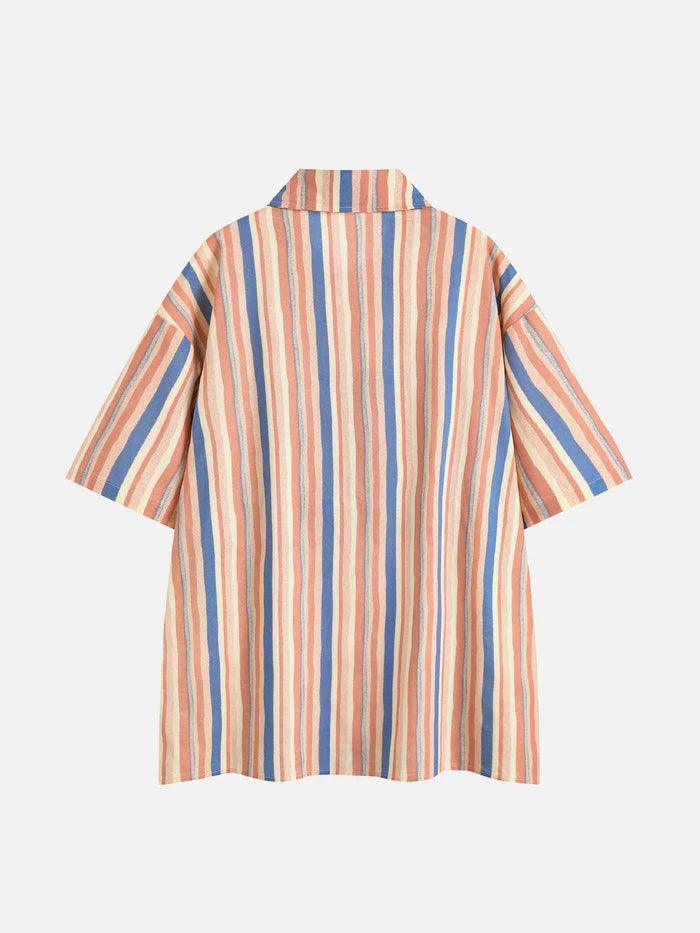 Embroidery Stripe Short Sleeve Shirt