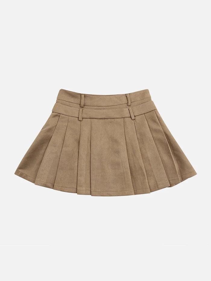 Vintage Double Belt Suede Skirt