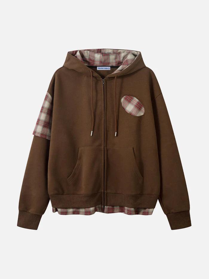 Zwoyren Irregular Plaid Patchwork Hoodie