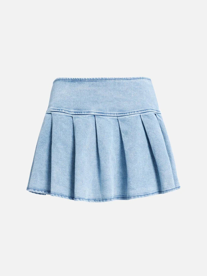 Zwoyren Slit Wrinkle Denim Skirt Set