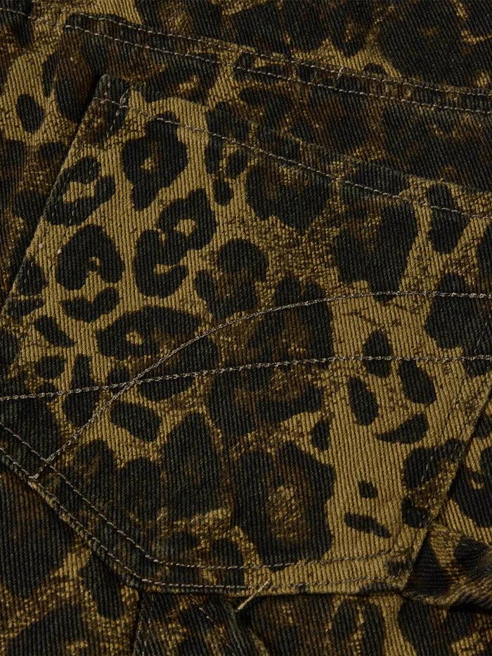 Zwoyren Leopard Print Patchwork Jeans