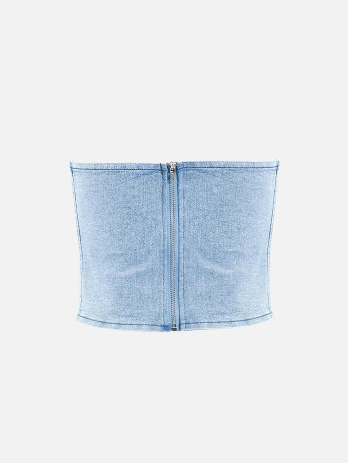 Zwoyren Slit Wrinkle Denim Skirt Set