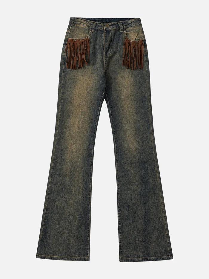 Zwoyren Tassel Pocket Washed Jeans