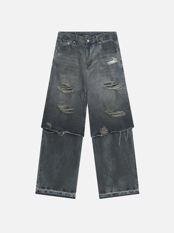 Zwoyren Distressed Two Layer Baggy Jeans