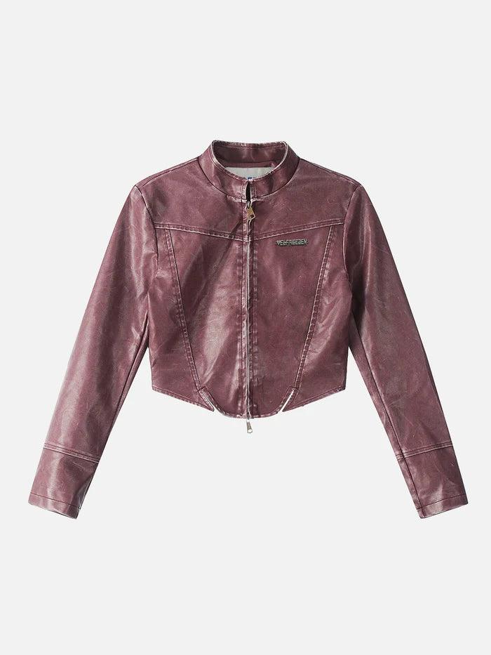 Zwoyren Washed Crop Faux Leather Jacket