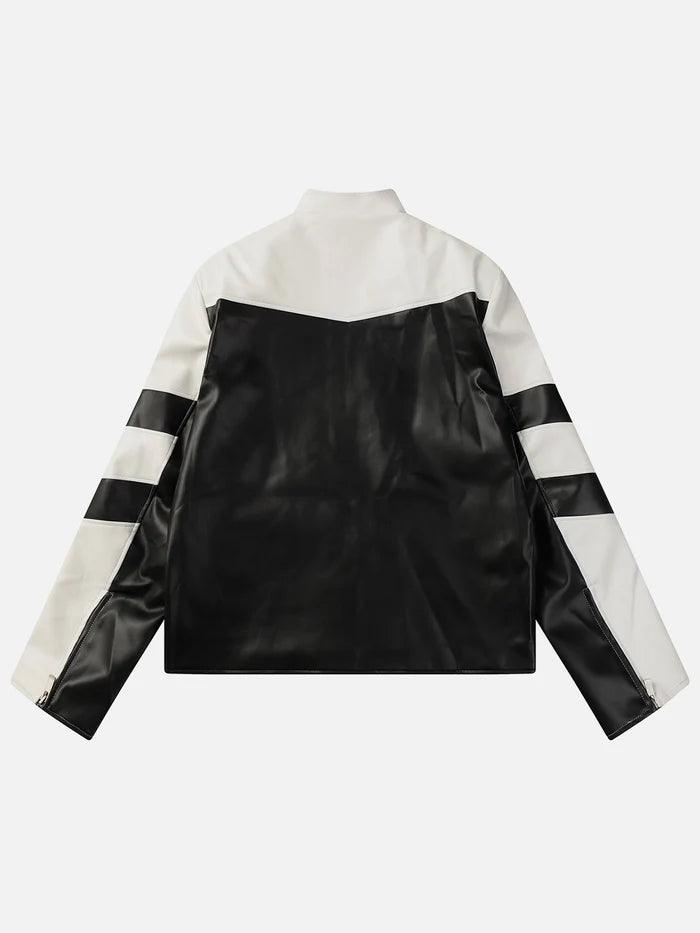 Color Blocking Patchwork Faux Leather Jacket