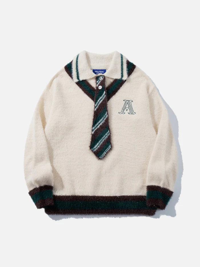 Zwoyren Stripe Tie Polo Sweater