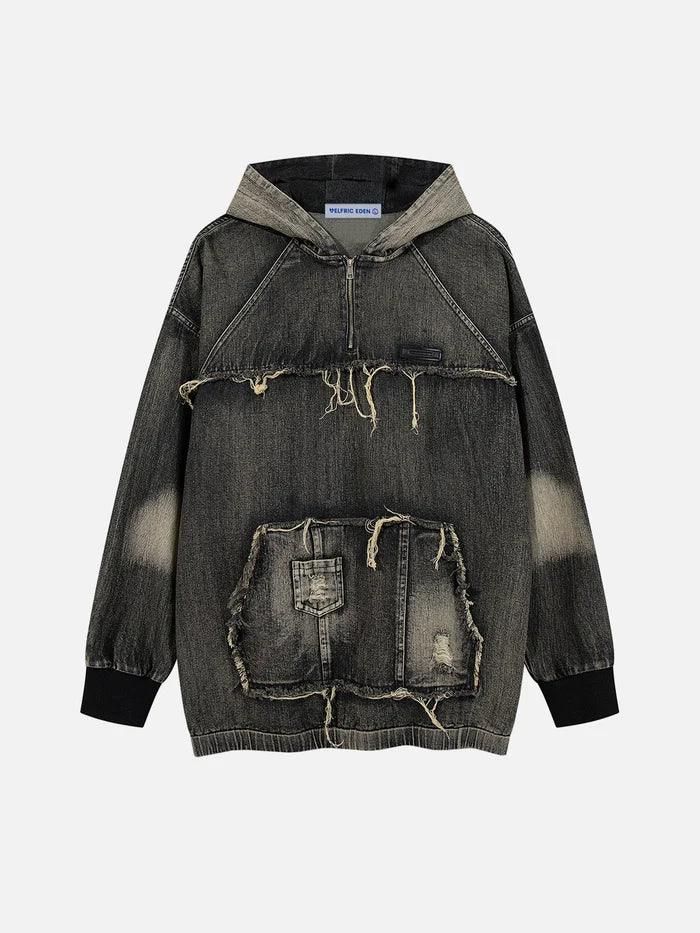 Zwoyren Fringe Washed Denim Hoodie