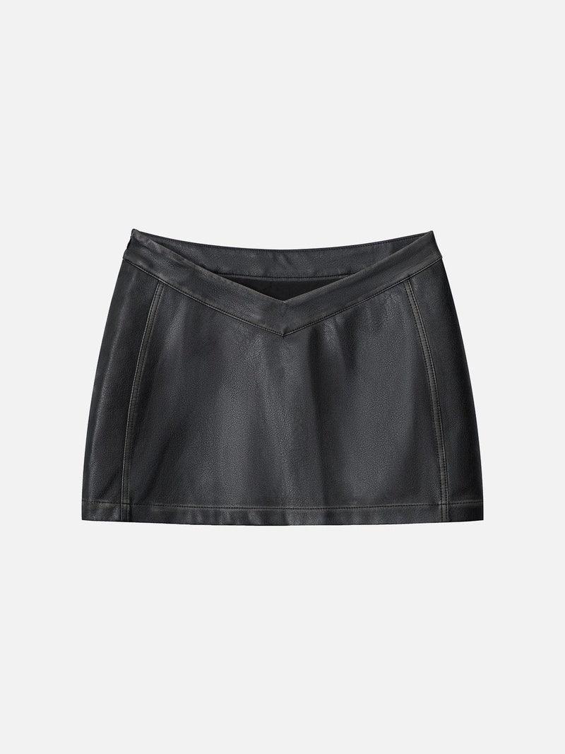 V-Shape Waist Washed Faux Leather Skirt