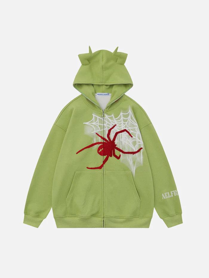 Horn Design Flocking Spider Hoodie