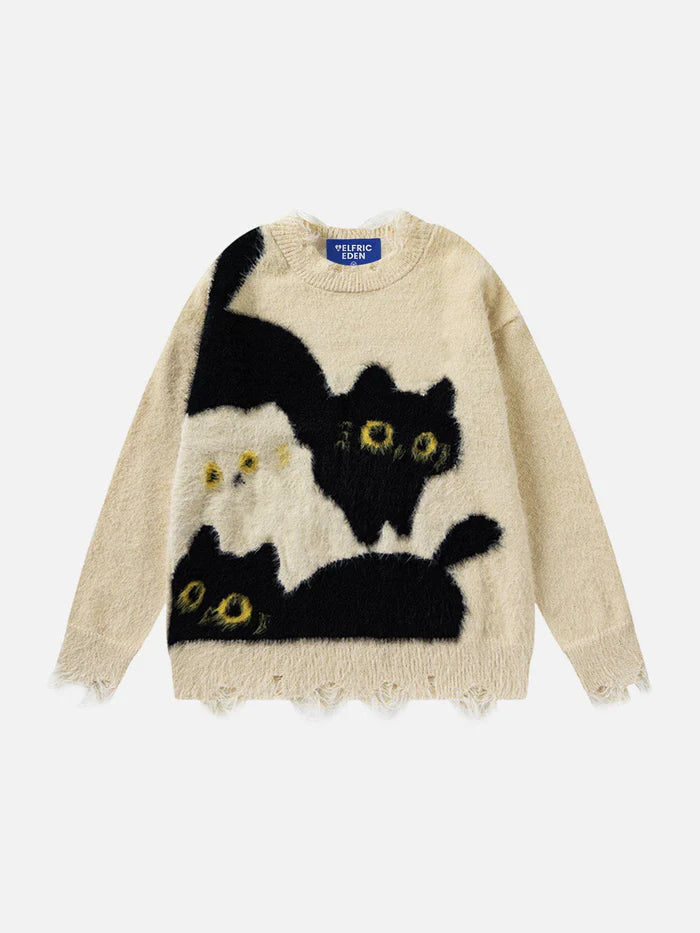 Zwoyren Color Blocking Cat Sweater
