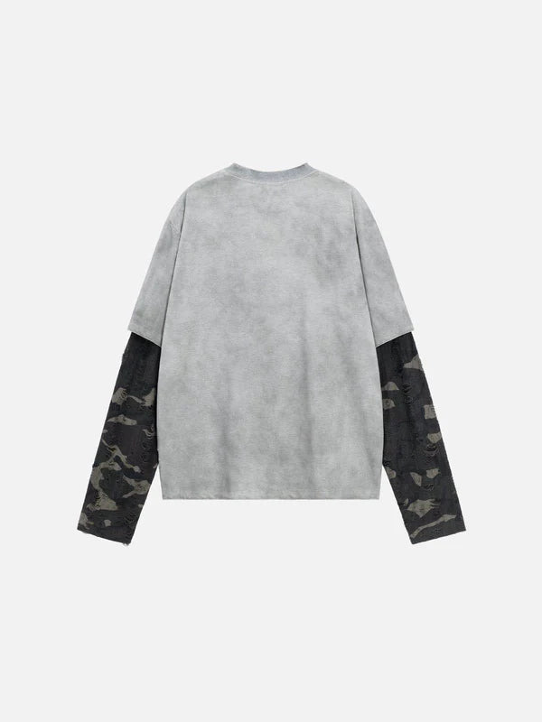 Zwoyren Camouflage Distressed Long Sleeve Tee