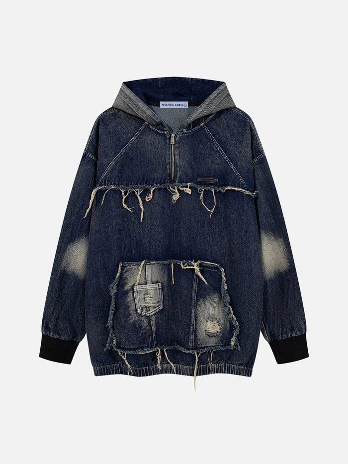 Zwoyren Fringe Washed Denim Hoodie