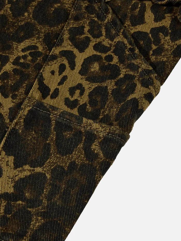 Zwoyren Leopard Print Patchwork Jeans