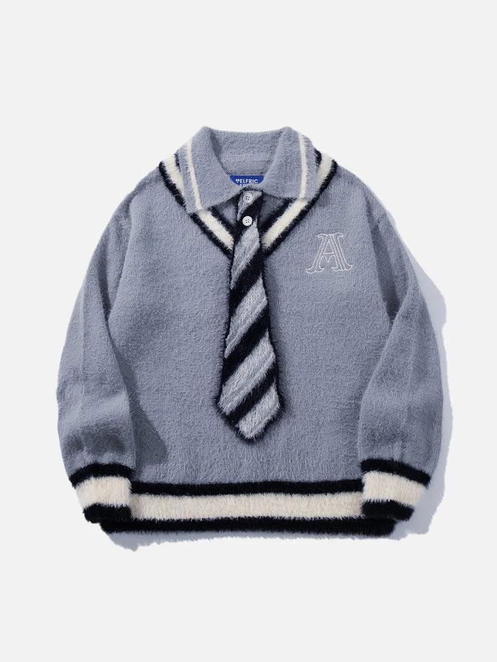 Zwoyren Stripe Tie Polo Sweater