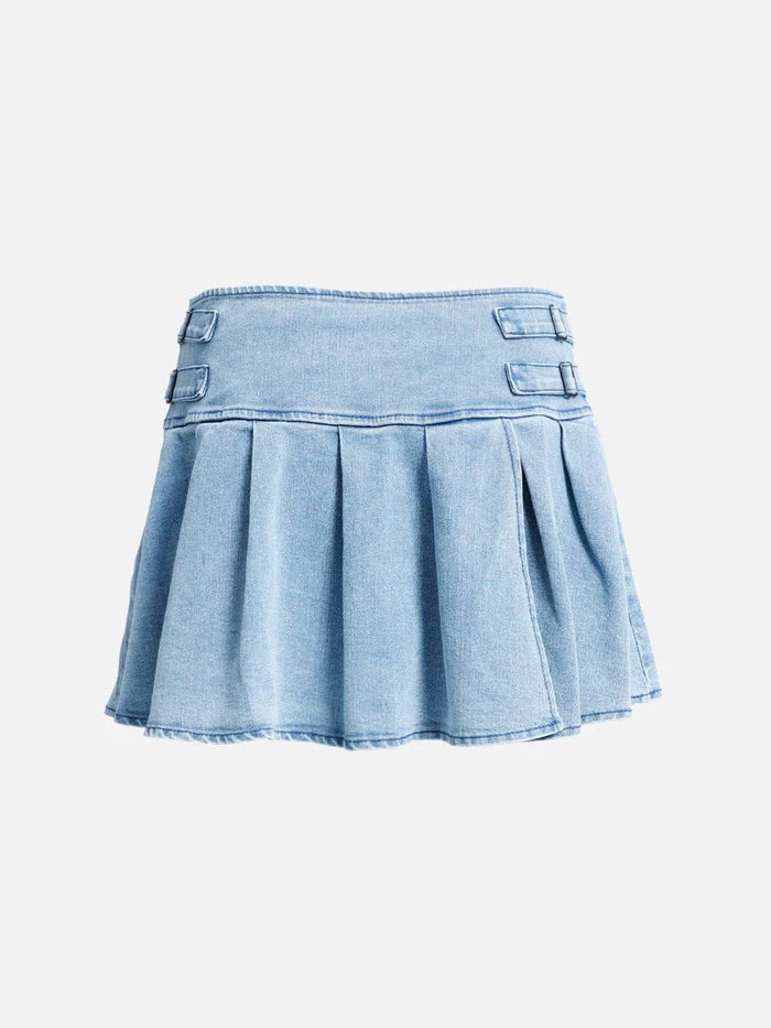 Zwoyren Slit Wrinkle Denim Skirt Set