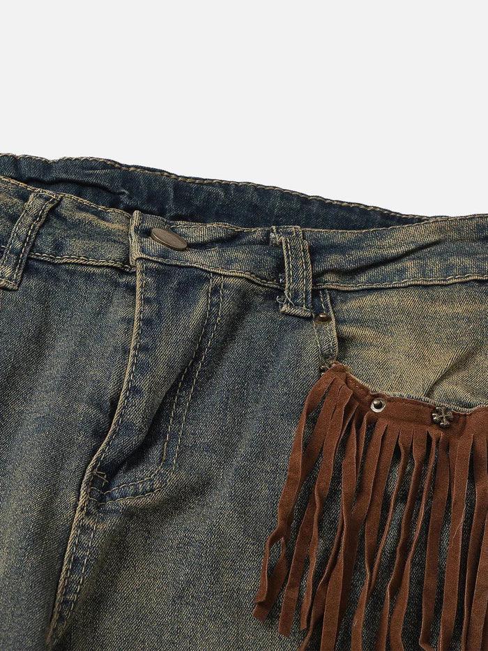 Zwoyren Tassel Pocket Washed Jeans