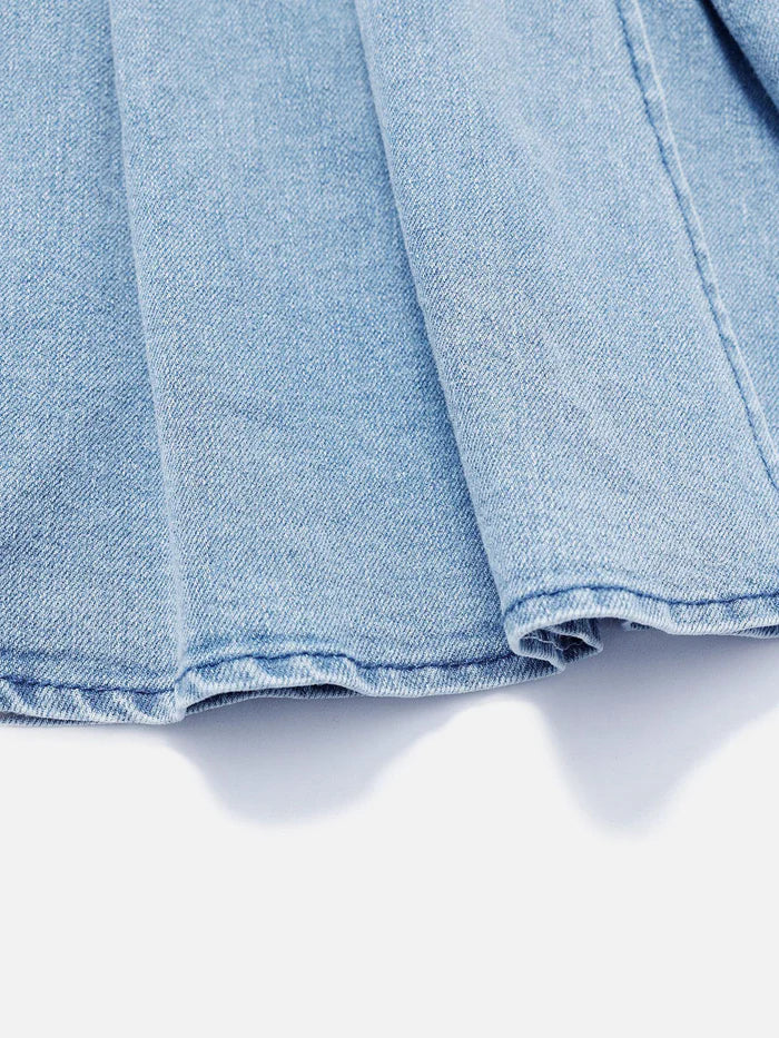 Zwoyren Slit Wrinkle Denim Skirt Set