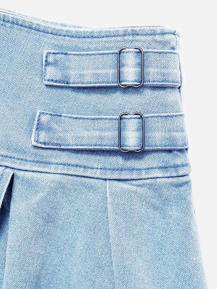 Zwoyren Slit Wrinkle Denim Skirt Set