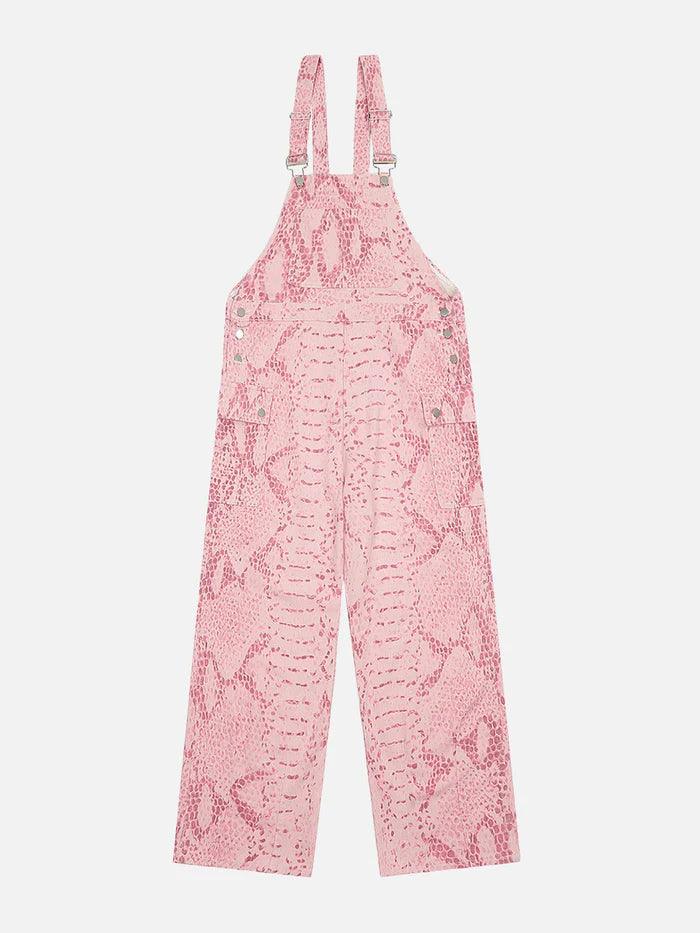 Zwoyren Pink Snake Pattern Overalls