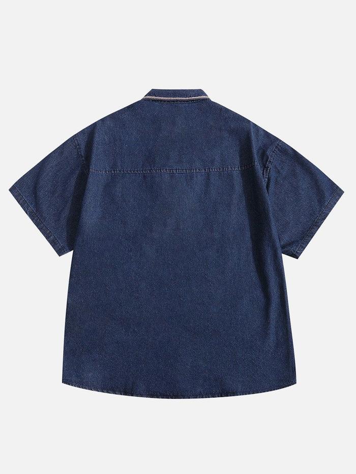 Zwoyren Embroidery Denim Short Sleeve Shirt