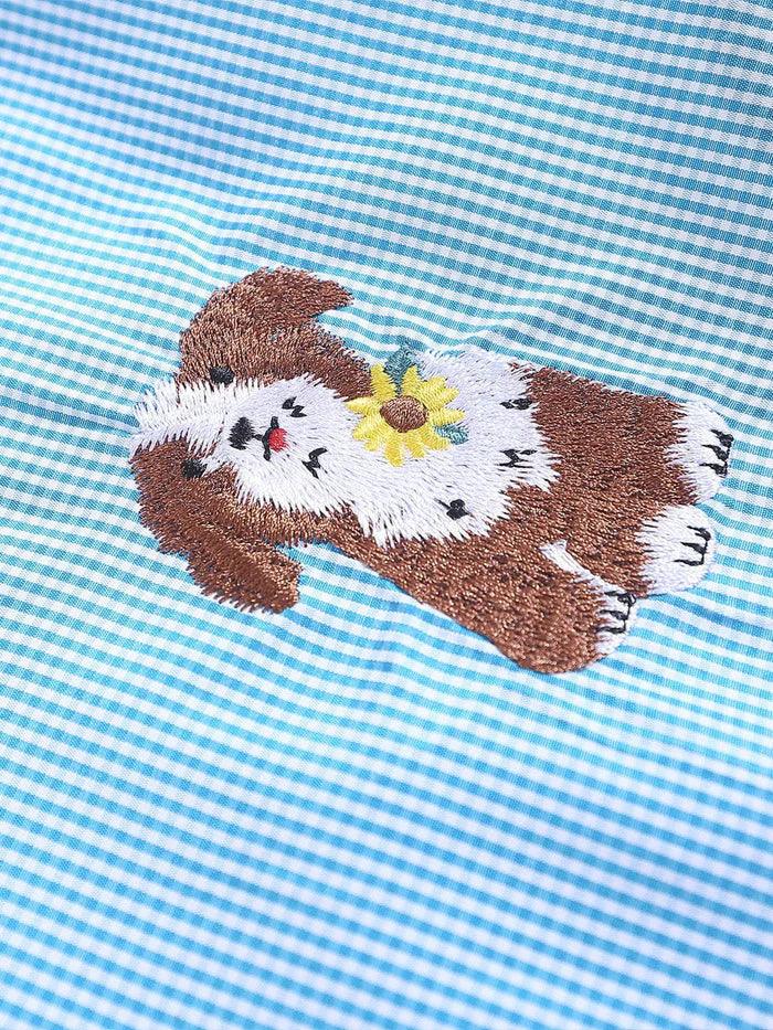 Zwoyren Embroidery Puppy Short Sleeve Shirt